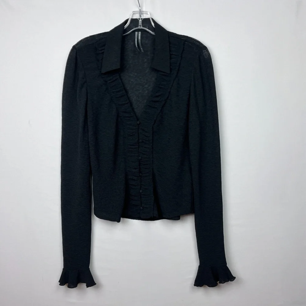 Anthropologie | Long-Sleeve Textured Button-Front Blouse Size Small in Black - Picture 5 of 11